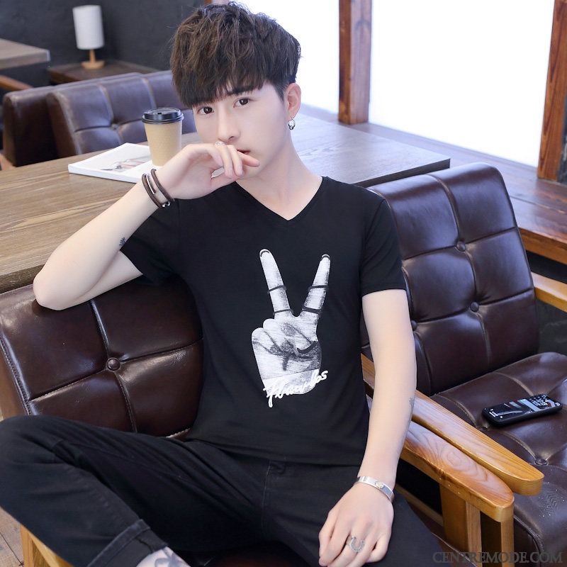T-shirts Homme Été Tendance Étudiant Les Adolescents Courte Demi Manche Gris