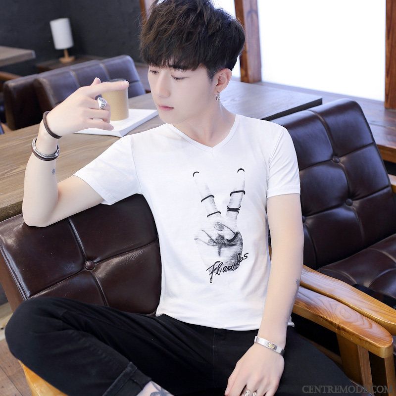 T-shirts Homme Été Tendance Étudiant Les Adolescents Courte Demi Manche Gris