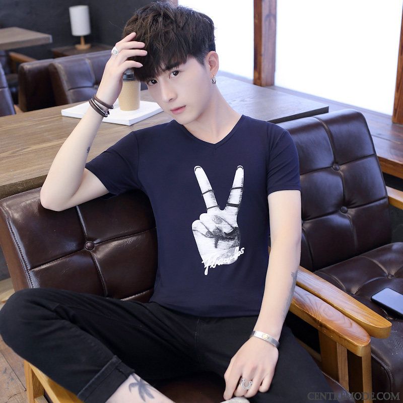 T-shirts Homme Été Tendance Étudiant Les Adolescents Courte Demi Manche Gris