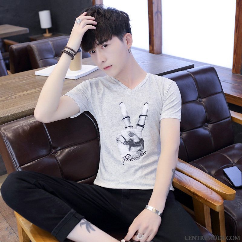 T-shirts Homme Été Tendance Étudiant Les Adolescents Courte Demi Manche Gris