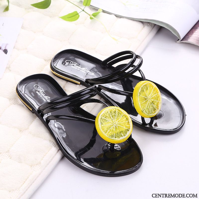 Tongs Femme Antidérapant Flats Charmant Tongs Chaussons Plage Plates Noir