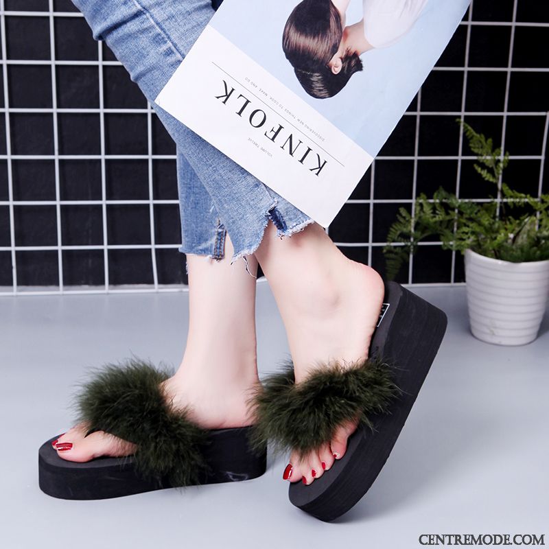 Tongs Femme Augmenté Talons Compensés Mode Plateforme Plage Outwear Blanc