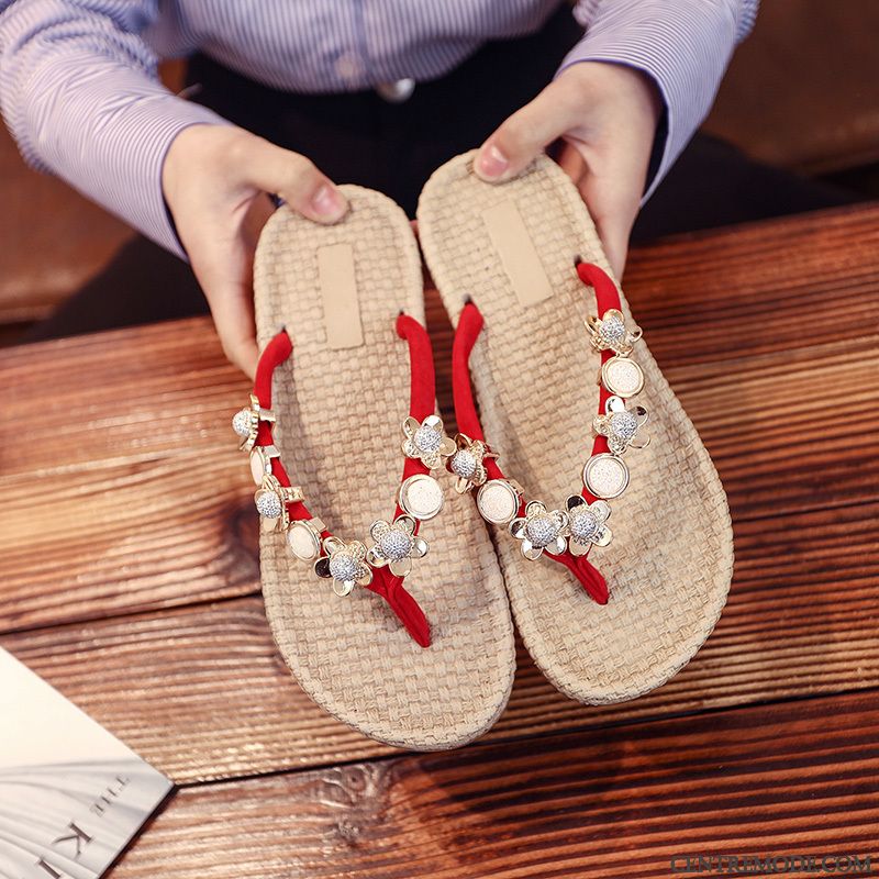 Tongs Femme Décontractée Tendance Plage Outwear Été Tongs Chaussons Rouge