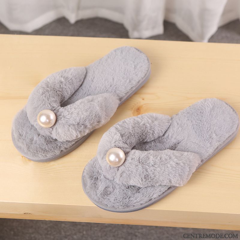 Tongs Femme Intérieur Antidérapant Matelassé Hiver Tongs Chaussons Charmant Rose