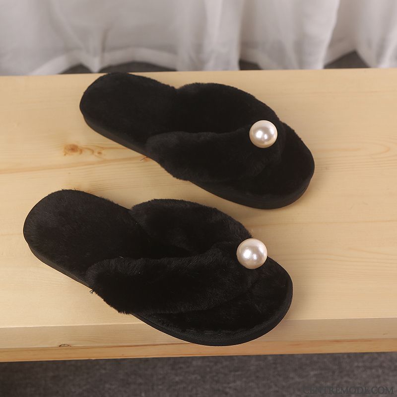 Tongs Femme Intérieur Antidérapant Matelassé Hiver Tongs Chaussons Charmant Rose