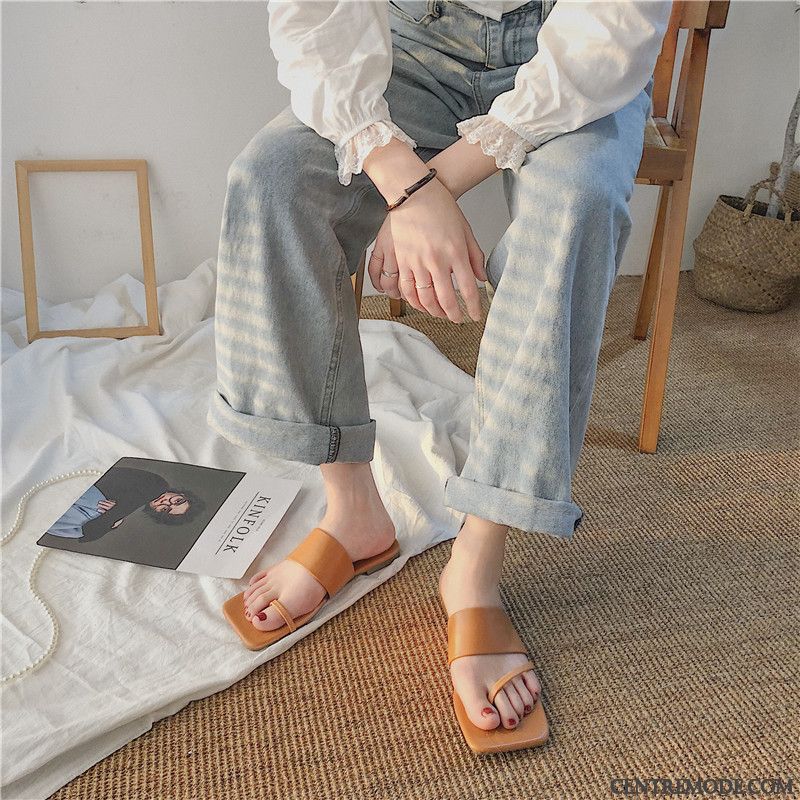 Tongs Femme Plates Tendance Antidérapant Tongs Chaussons Été Tous Les Assortis Bleu