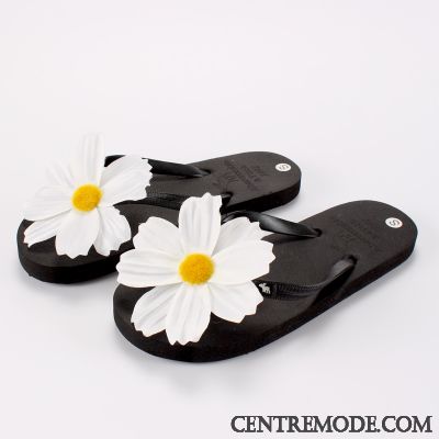 Tongs Femme Plates Tendance Sandales Mode Fleurs Charmant Noir