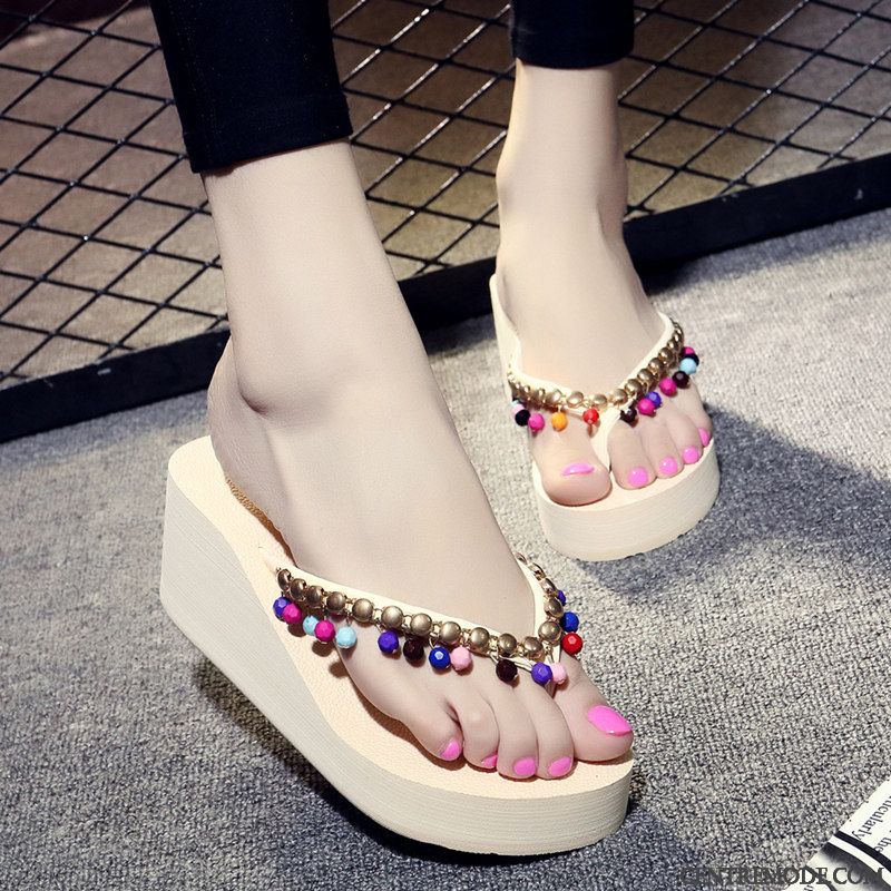 Tongs Femme Talons Compensés Plage Été Talons Hauts Mode Outwear Coloré Gris