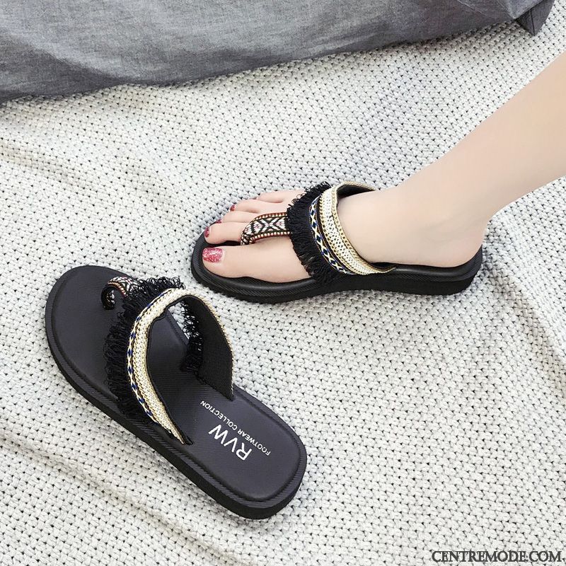 Tongs Femme Tendance Outwear Été Tous Les Assortis Plage Tongs Chaussons Noir