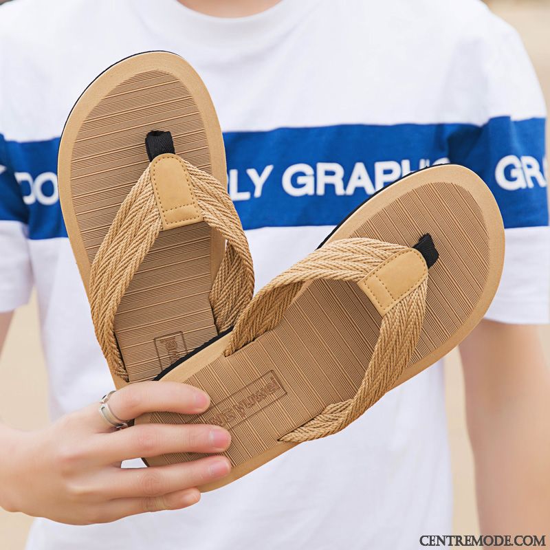 Tongs Homme Antidérapant Plage Décontractée Grande Taille Tongs Chaussons Tendance Brun