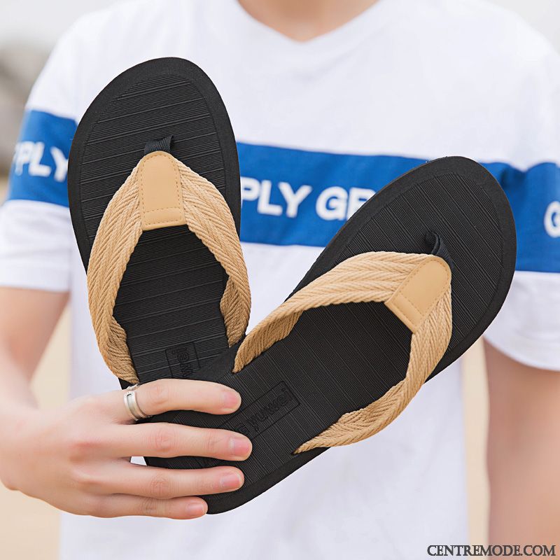 Tongs Homme Antidérapant Plage Décontractée Grande Taille Tongs Chaussons Tendance Brun