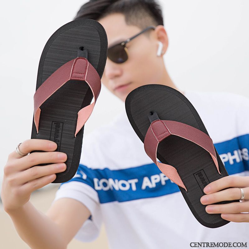 Tongs Homme Antidérapant Plage Décontractée Grande Taille Tongs Chaussons Tendance Brun