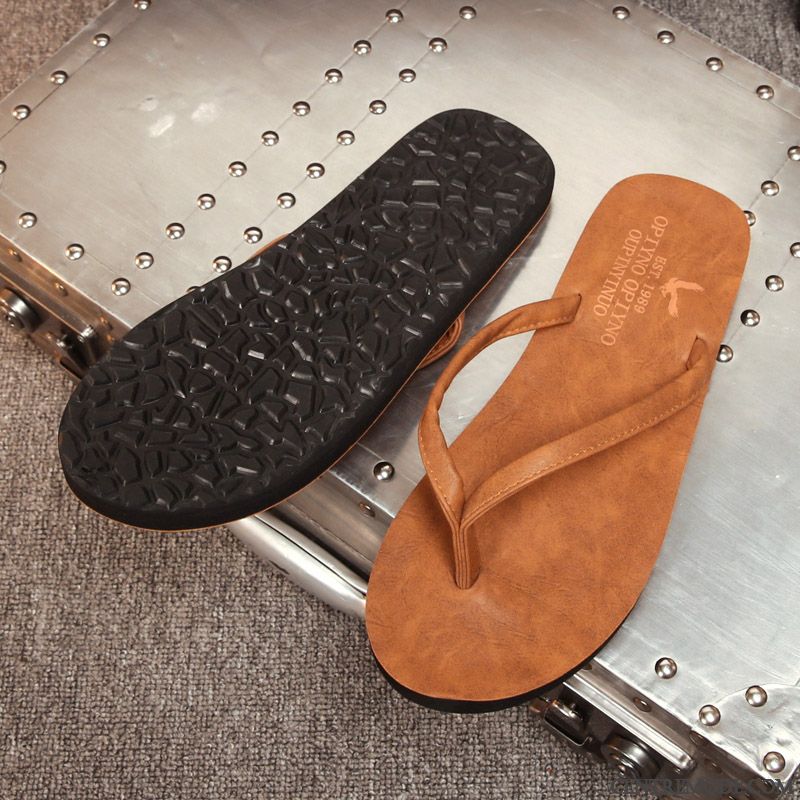 Tongs Homme Antidérapant Plage Simple Femme Décontractée Tongs Chaussons Pure Marron