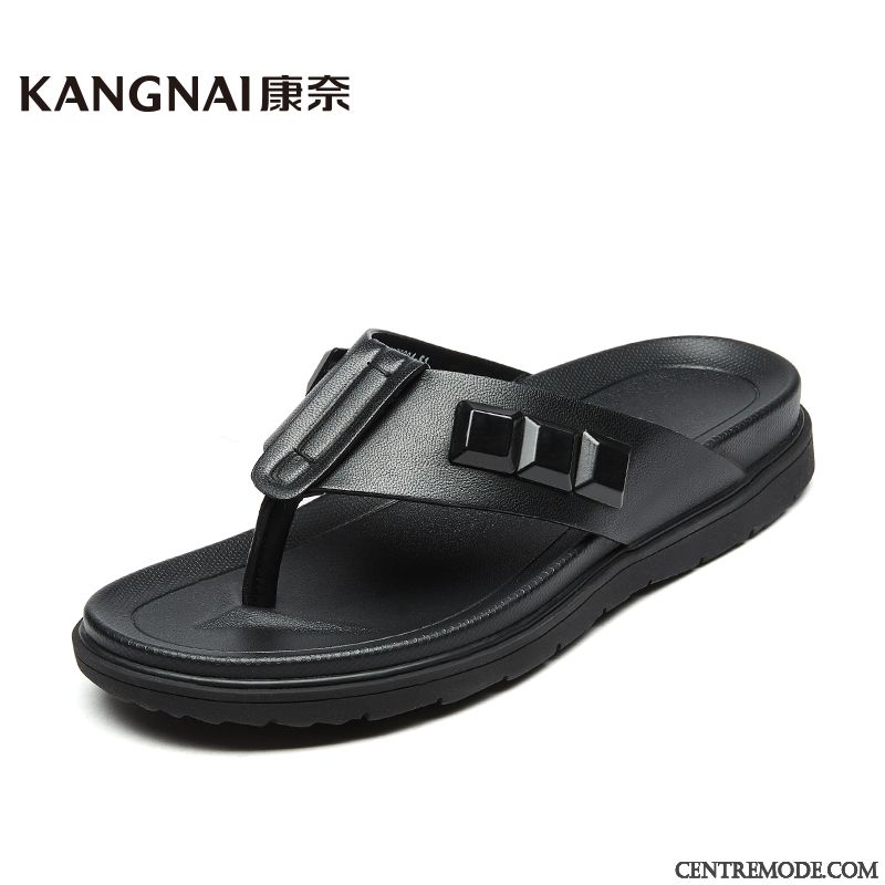 Tongs Homme Confortable Jours Plage Été Tendance Noir