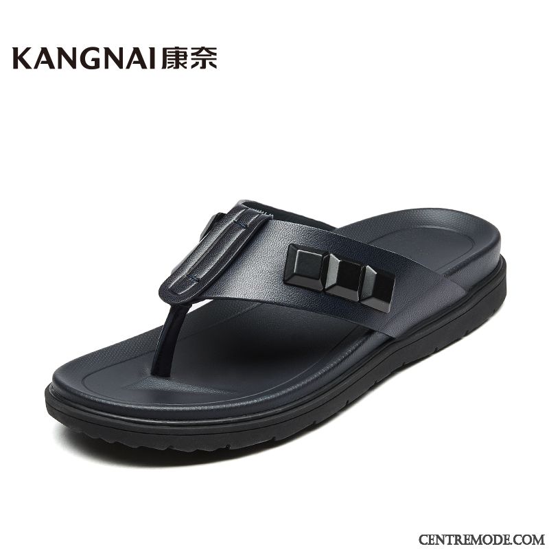 Tongs Homme Confortable Jours Plage Été Tendance Noir