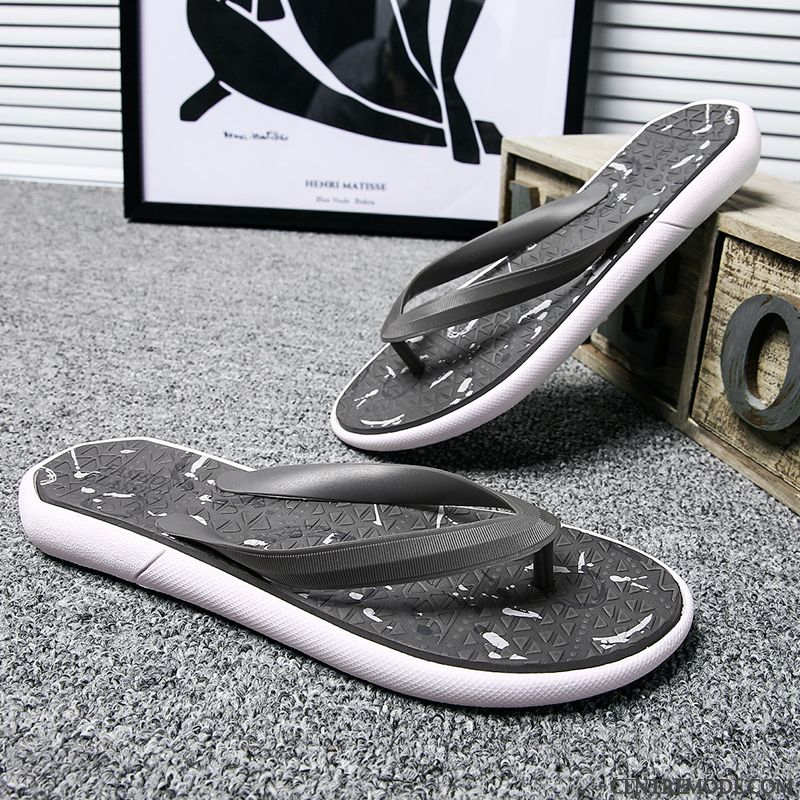 Tongs Homme De Plein Air Semelle Doux Tendance Tongs Chaussons Antidérapant Été Noir
