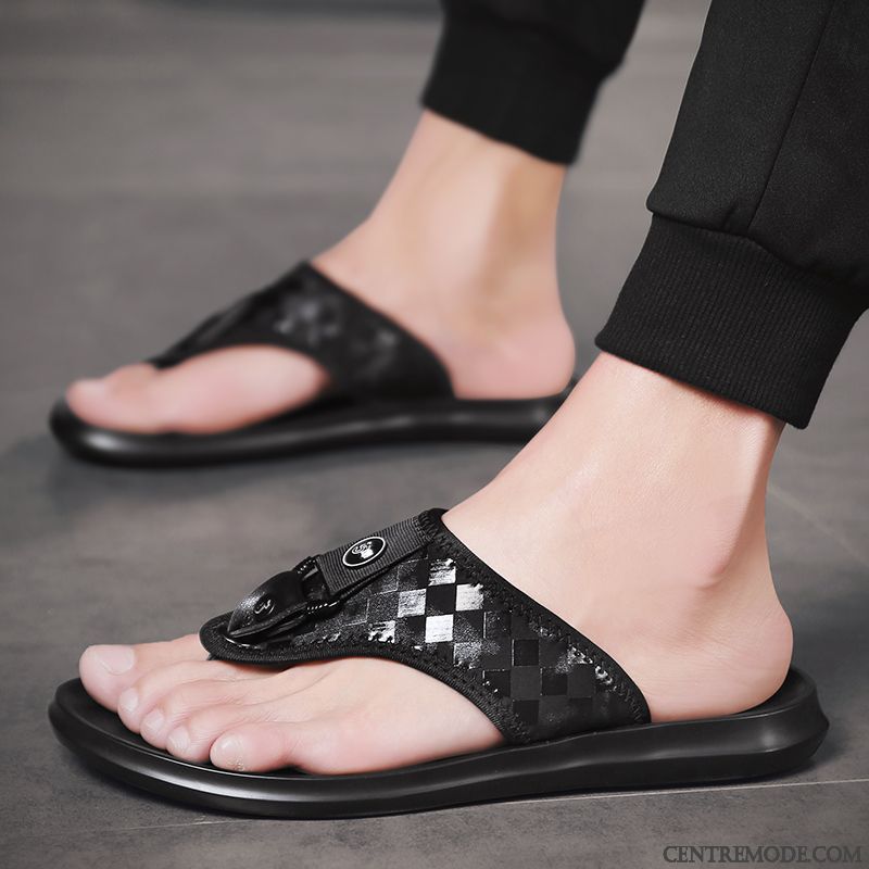 Tongs Homme De Plein Air Été Sandales Outwear Décontractée Antidérapant Noir