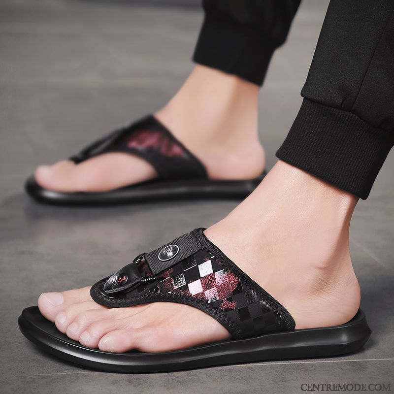 Tongs Homme De Plein Air Été Sandales Outwear Décontractée Antidérapant Noir