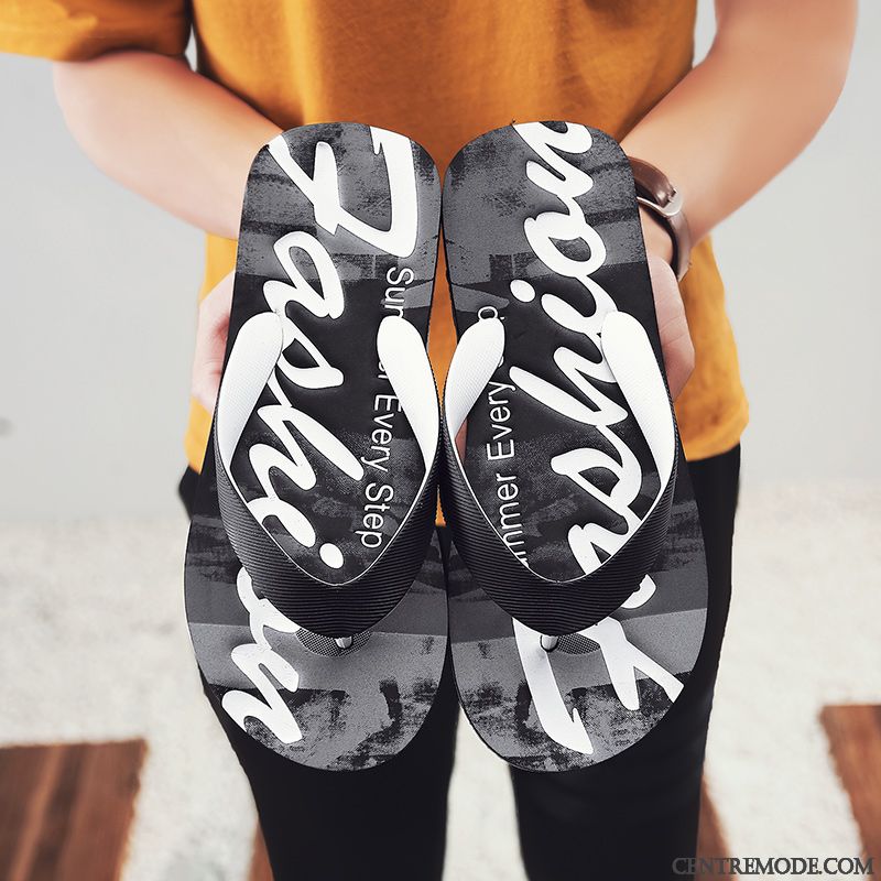 Tongs Homme Outwear Tendance Mode Personnalité Plage Tongs Chaussons Noir