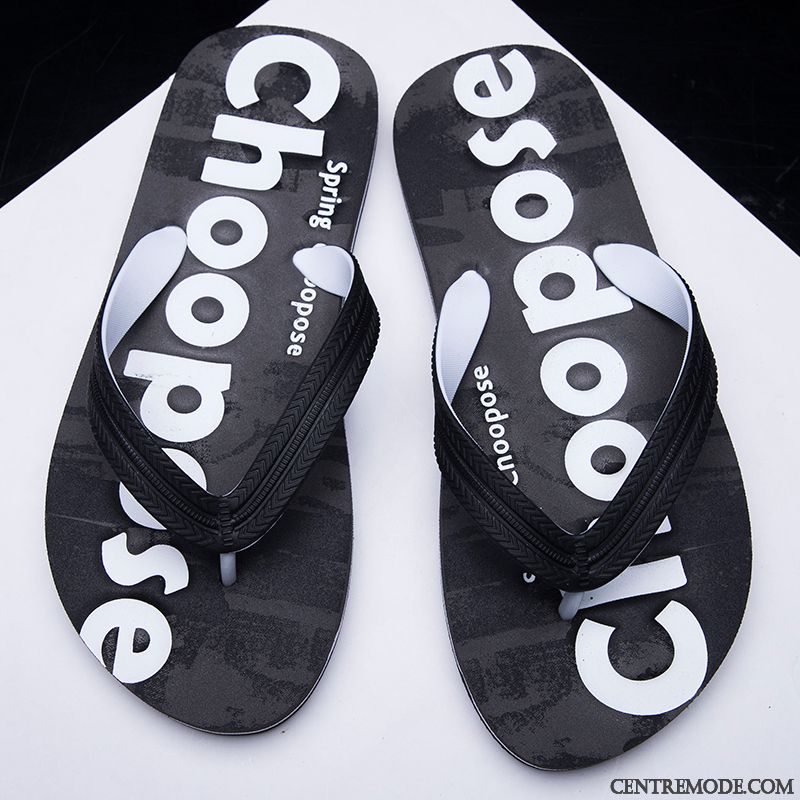 Tongs Homme Outwear Tendance Mode Personnalité Plage Tongs Chaussons Noir