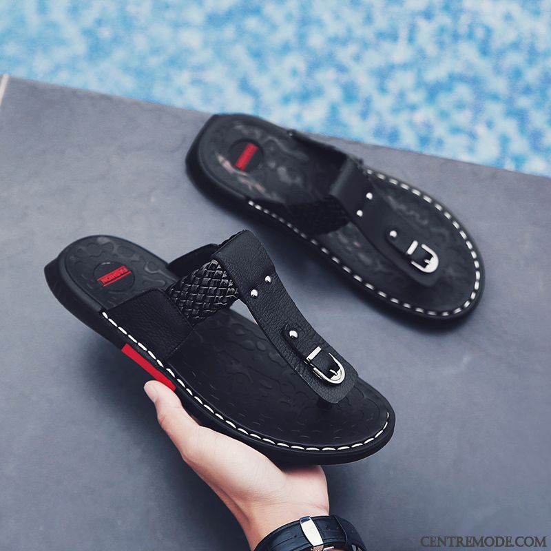 Tongs Homme Personnalité Tendance Été Mesh Outwear Tongs Chaussons Noir Rouge