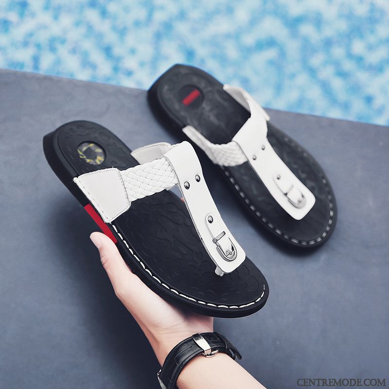 Tongs Homme Personnalité Tendance Été Mesh Outwear Tongs Chaussons Noir Rouge