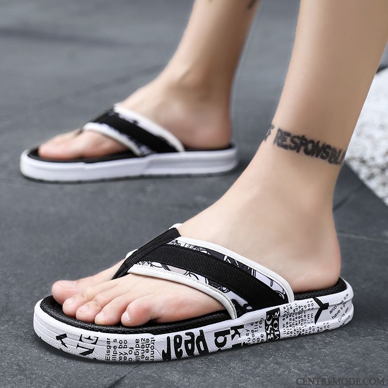 Tongs Homme Plage Outwear Personnalité Été Antidérapant Sandales Noir
