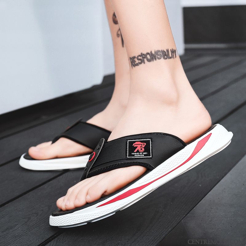 Tongs Homme Plage Été Sandales Tendance Tongs Chaussons En Cuir Noir