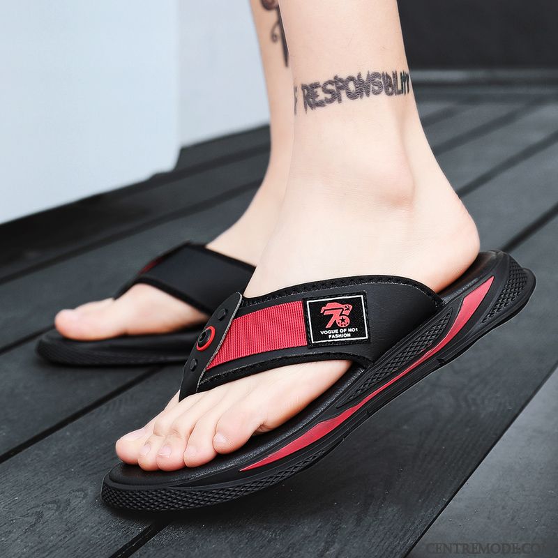 Tongs Homme Plage Été Sandales Tendance Tongs Chaussons En Cuir Noir