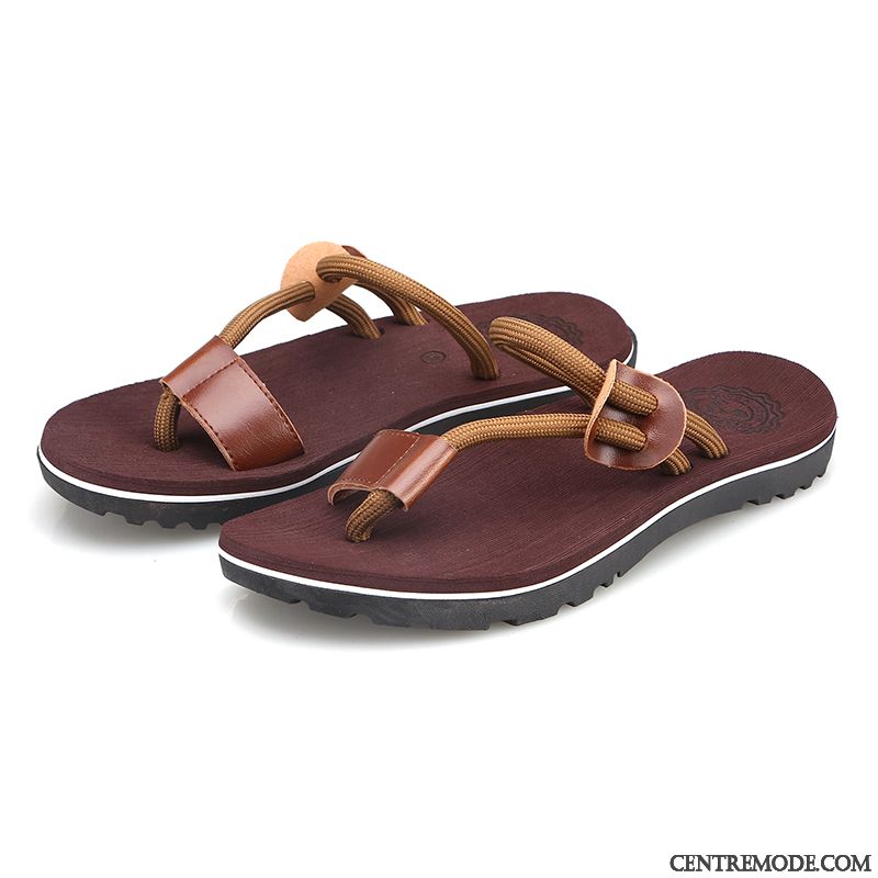 Tongs Homme Tendance Été Antidérapant Personnalité Tongs Chaussons Brun