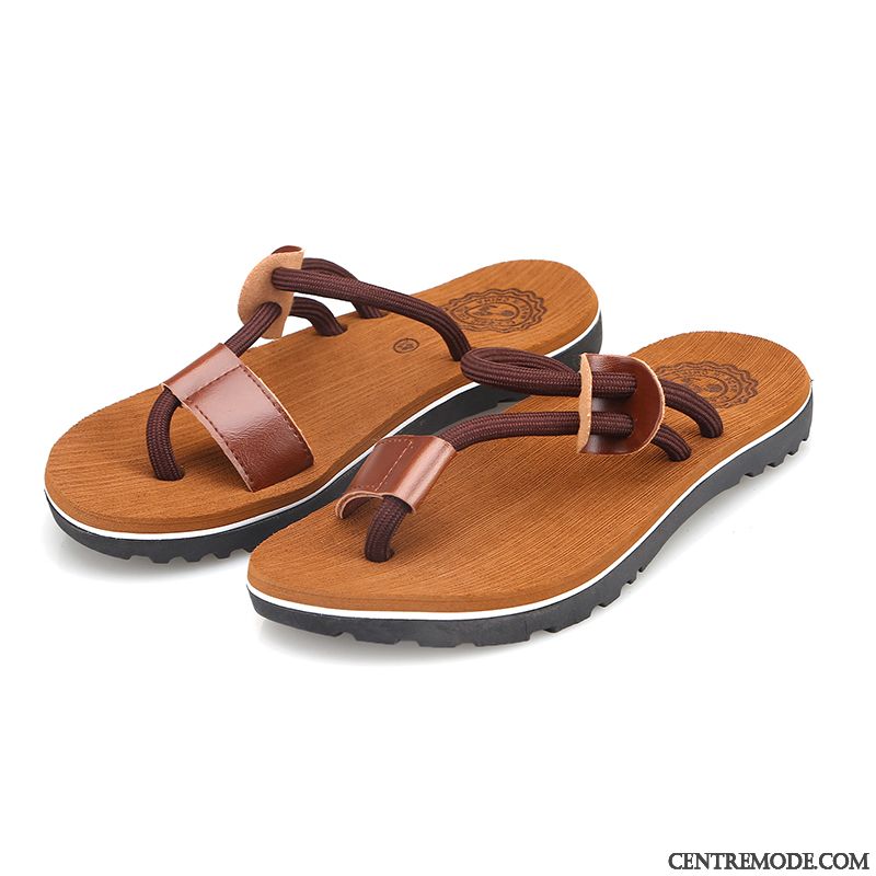 Tongs Homme Tendance Été Antidérapant Personnalité Tongs Chaussons Brun