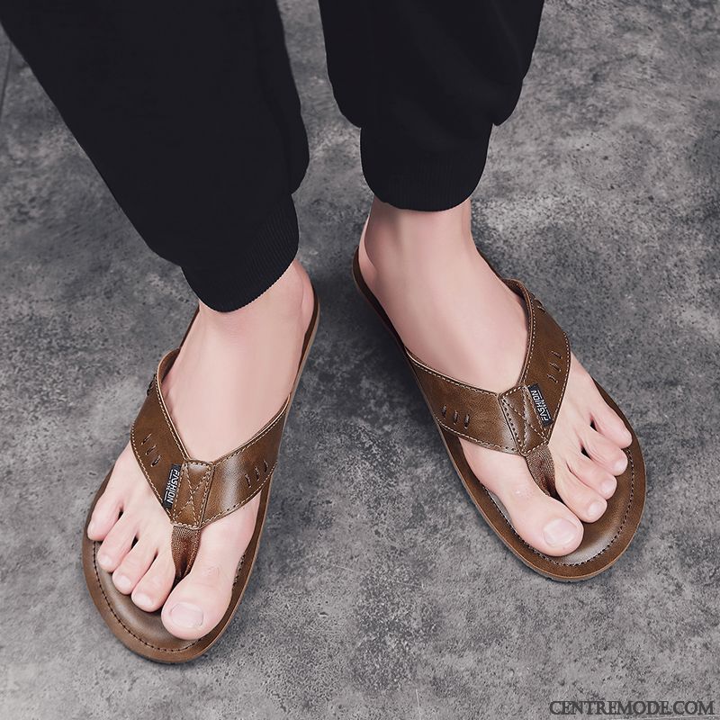 Tongs Homme Tendance Été Plage Tongs Chaussons Antidérapant Mode Marron