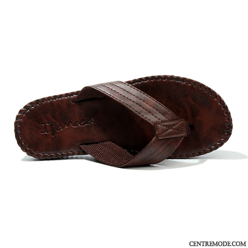 Tongs Homme Tongs Chaussons Plage Respirant Sandales Porter De Plein Air Marron