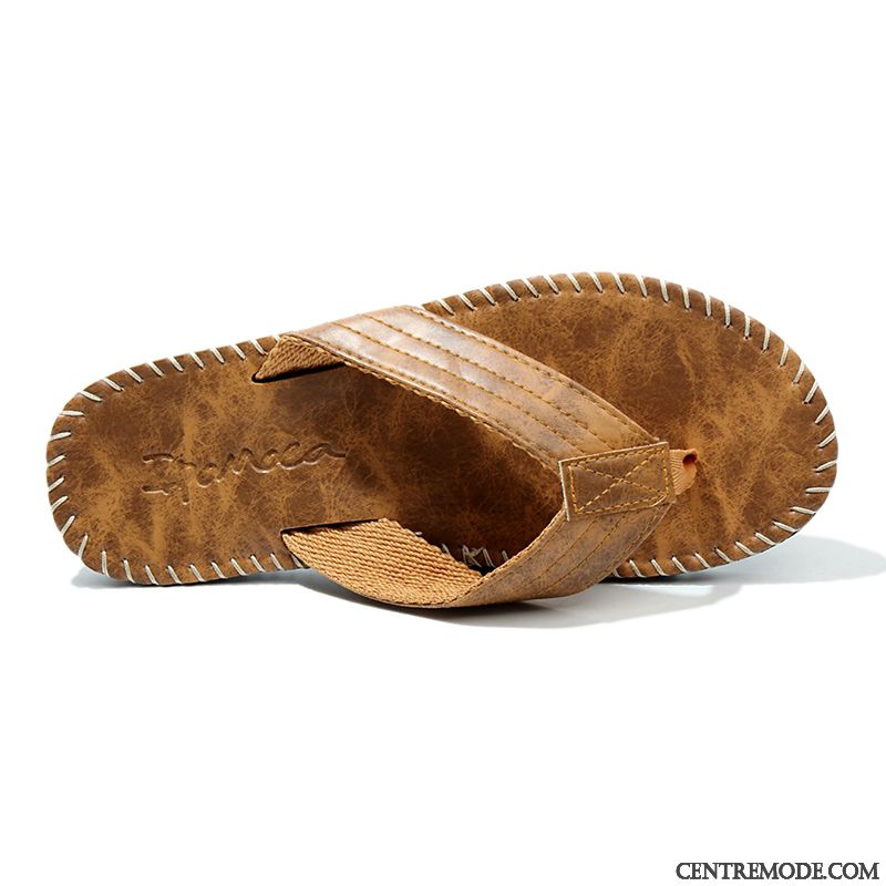 Tongs Homme Tongs Chaussons Plage Respirant Sandales Porter De Plein Air Marron