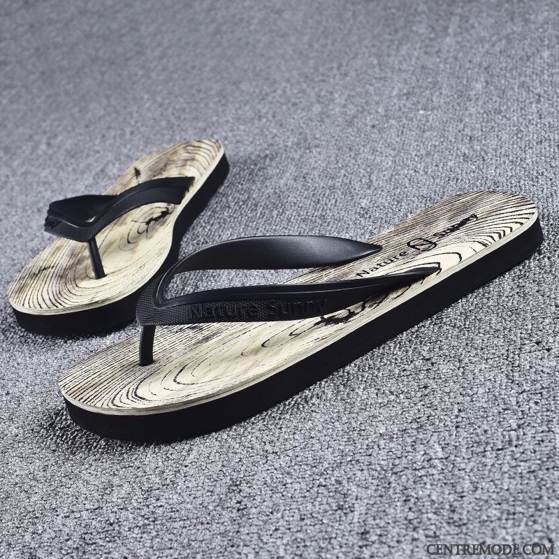 Tongs Homme Été Tongs Chaussons Grain De Bois Personnalité Plage Étudiant Rouge