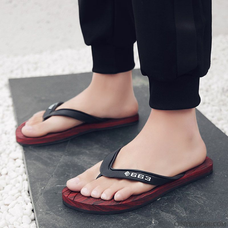 Tongs Homme Été Tongs Chaussons Mode Plage Antidérapant Sandales Rouge