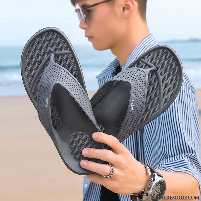 Tongs Homme Été Tongs Chaussons Sandales Antidérapant Décontractée Plage Gris