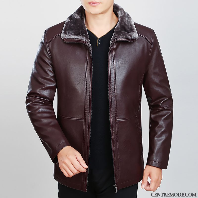 Veste Courte Cuir Homme Noir Rose Choquant, Cuir Homme Blouson Soldes