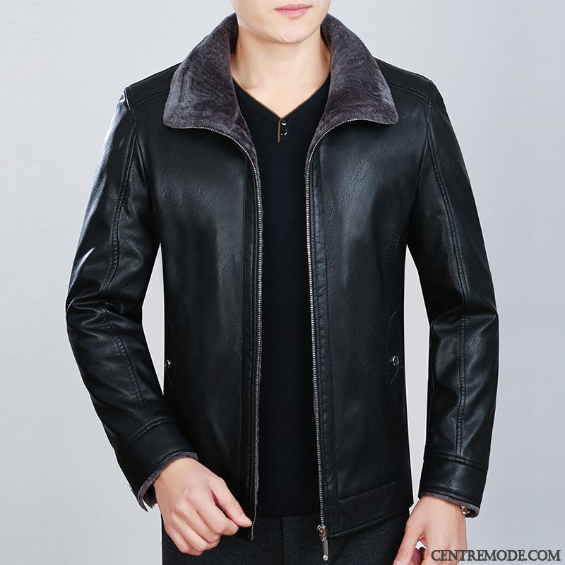 Veste Courte Cuir Homme Noir Rose Choquant, Cuir Homme Blouson Soldes