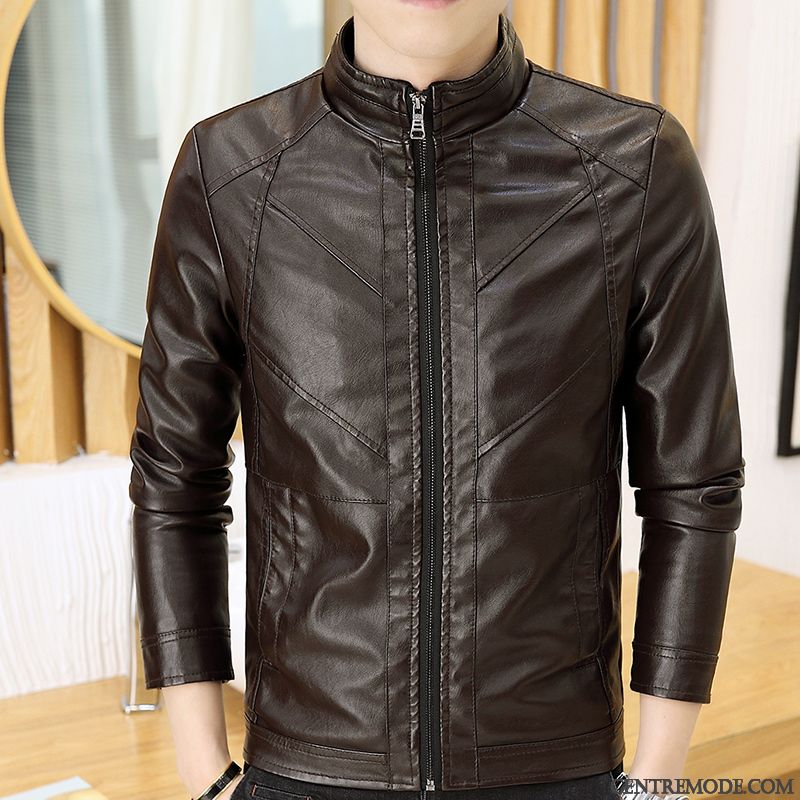 Veste Cuir Homme Manteau Vin Rouge Rouge, Blouson Homme Solde Pas Cher