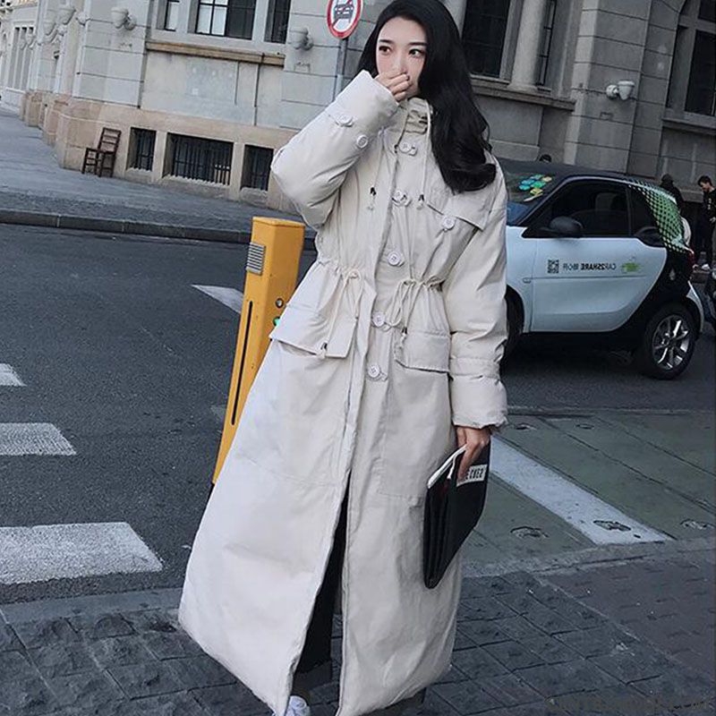 Veste En Coton Femme Bouton À Une Rangée Mince Hiver Longue Slim Matelassée Blanc