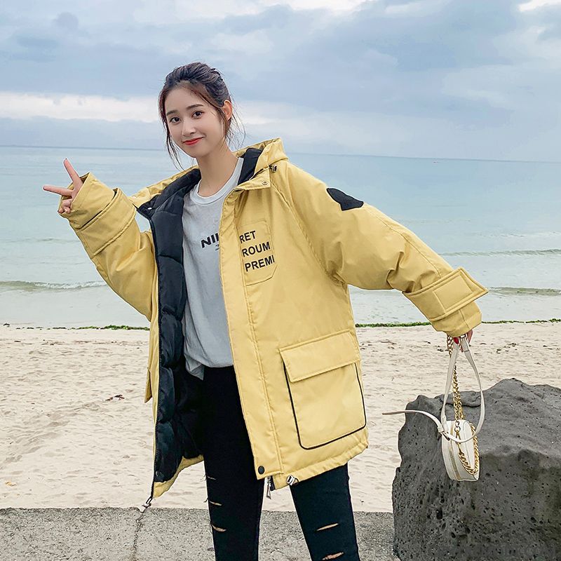 Veste En Coton Femme Cargo Lettre Décontractée Hiver Épaissir Tempérament Rouge Jaune