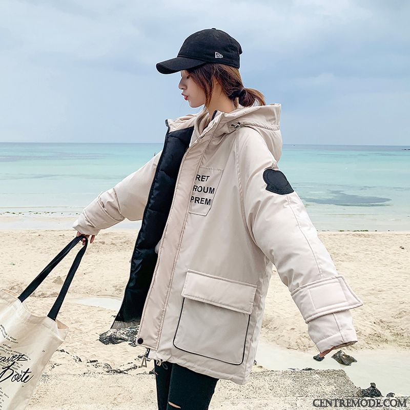 Veste En Coton Femme Cargo Lettre Décontractée Hiver Épaissir Tempérament Rouge Jaune