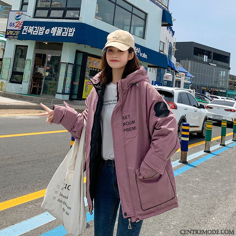 Veste En Coton Femme Cargo Lettre Décontractée Hiver Épaissir Tempérament Rouge Jaune