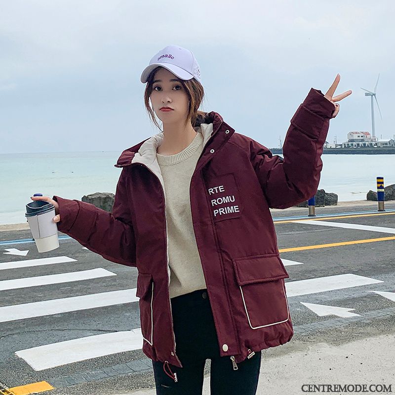 Veste En Coton Femme Cargo Lettre Décontractée Hiver Épaissir Tempérament Rouge Jaune