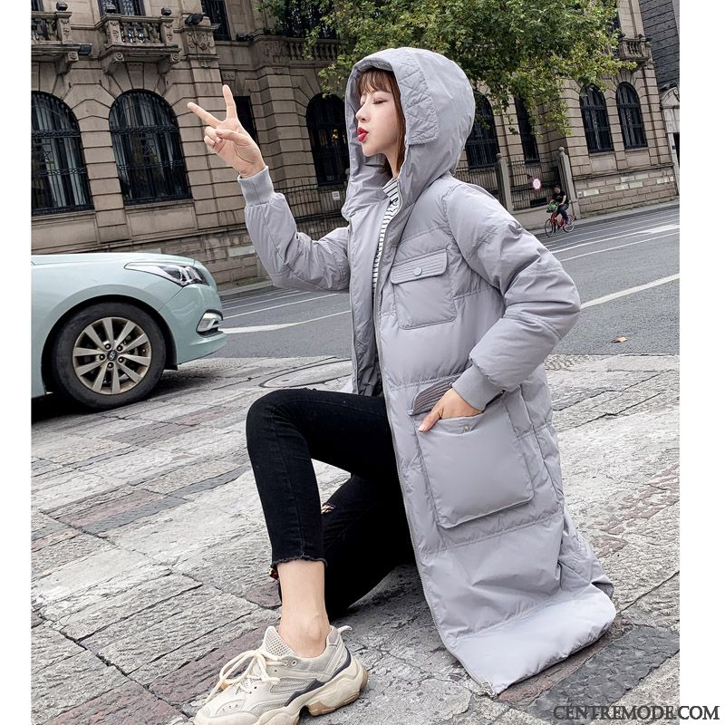 Veste En Coton Femme Confortable Hiver Longue Capuche Élégant Tendance Gris