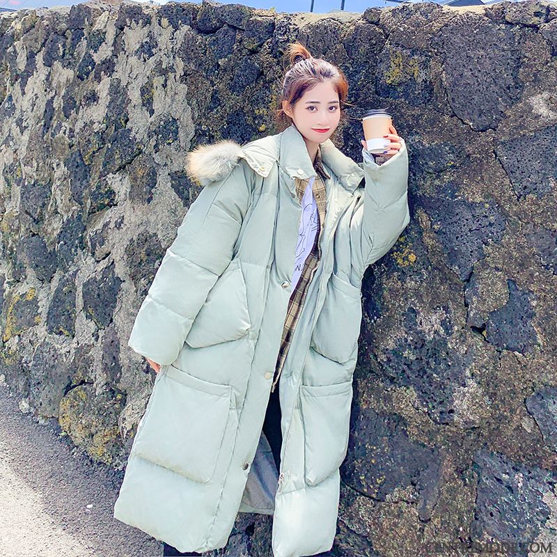 Veste En Coton Femme Grand Col De Fourrure Longue Vêtements D'hiver Mince Baggy Capuche Rouge Rose