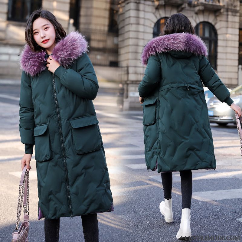 Veste En Coton Femme Manteau Vêtements Matelassé Laçage Dame Épaissir Longue Vert Foncé