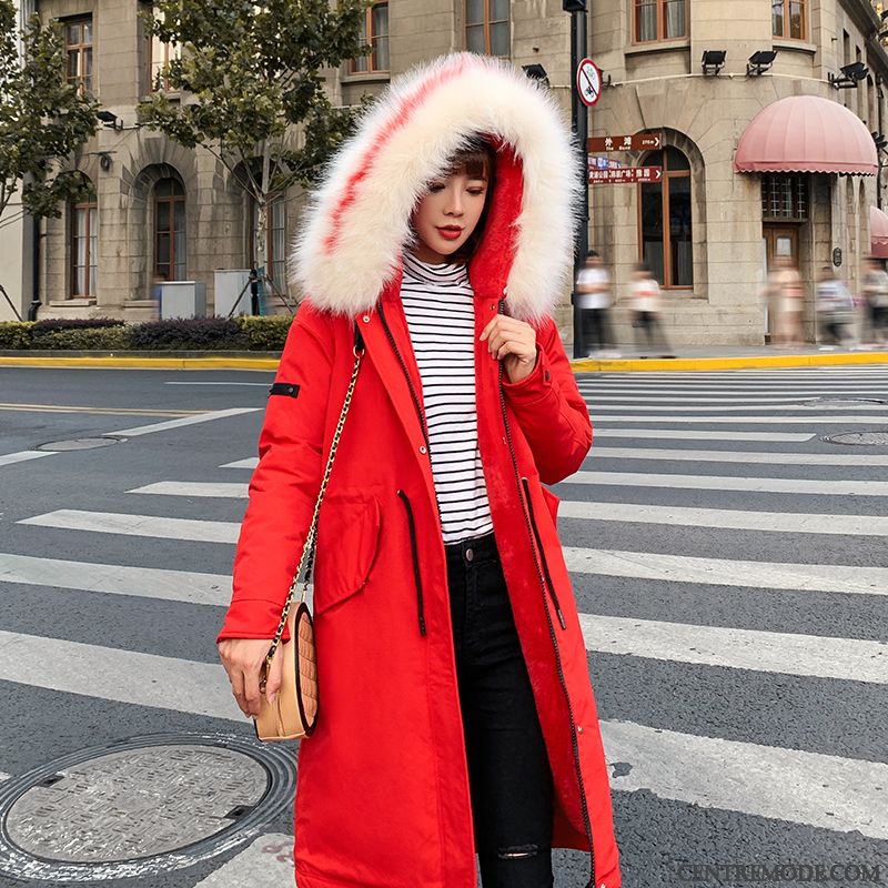 Veste En Coton Femme Mode Style Chaud Nervurées Vêtements Matelassé Matelassée Longue Rouge