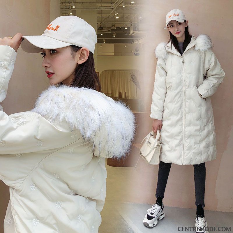 Veste En Coton Femme Simple Longues Vêtements Matelassé Épaissir Chauds Fleur Blanc